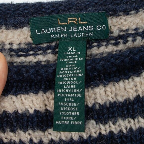 Lauren Ralph Lauren Chevron Striped Wool‎ Blend Sweater Size XL Fair Isle Nordic - Picture 4 of 6
